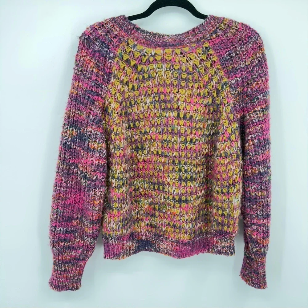 Anthropologie MOTH Multicolor Chunky Knit Sweater Size Small Wool Mohair Italy